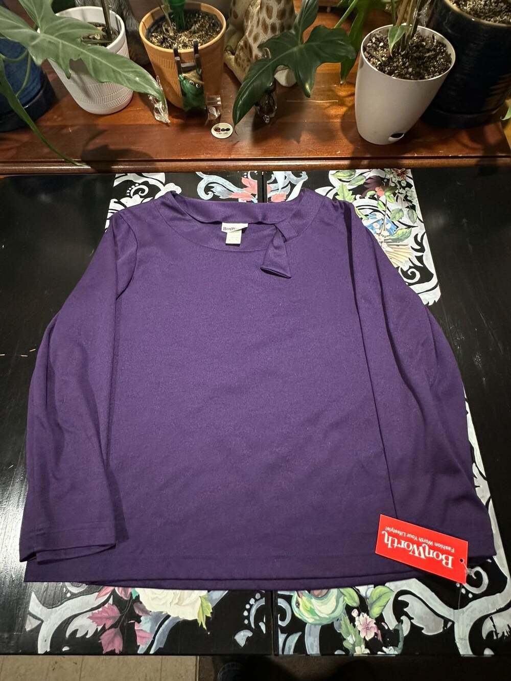 BonWorth Women's Solid Purple Long Sleeve Casual Top(0424)